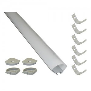 PowerLED EXT7 Silver Low Profile Surface Mounting Extrusion For With 1 x Clear Diffuser, 1 x Opal Diffuser, 4 x End Caps & Clips LED Flexible Strip