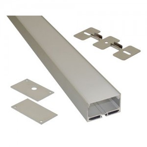 PowerLED EXT11 Silver Wide Profile Surface Mounting Extrusion With 1 x Clear Diffuser, 1 x Opal Diffuser, 4 x End Caps & Clips For LED Flexible Strip