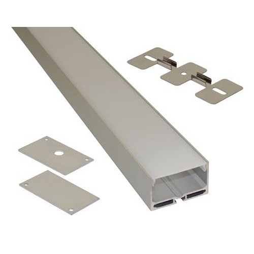 PowerLED EXT11 Silver Wide Profile Surface Mounting Extrusion With 1 x Clear Diffuser, 1 x Opal Diffuser, 4 x End Caps & Clips For LED Flexible Strip