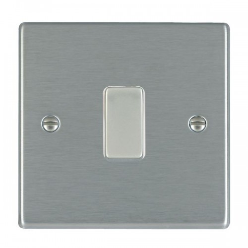 Hamilton Litestat 74RRTSS-B Hartland Satin Steel Raised Edge Screwed 1 Gang Retractive Push-To-Make Switch With Satin Steel Rocker & White Insert 10Ax
