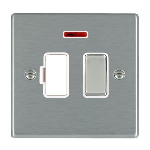 Hamilton Litestat 74SPNSS-W Hartland Satin Steel Raised Edge Screwed Double Pole Switched Fused Connection Unit With Neon & White Insert 13A