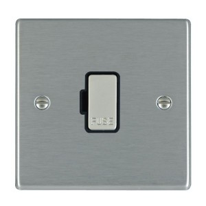 Hamilton Litestat 74FOSS-B Hartland Satin Steel Raised Edge Screwed Unswitched Fused Connection Unit With Satin Steel Fuse Cover & Black Insert