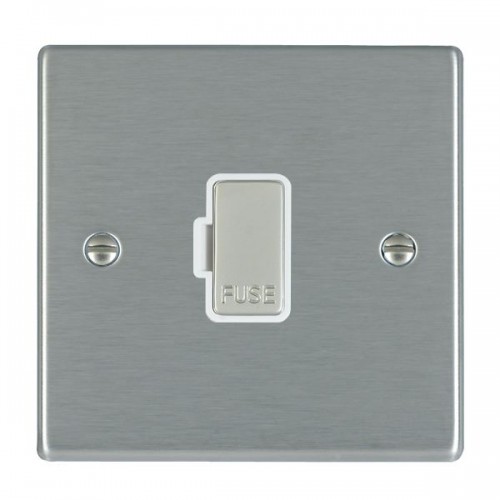 Hamilton Litestat 74FOSS-W Hartland Satin Steel Raised Edge Screwed Unswitched Fused Connection Unit With Satin Steel Fuse Cover & White Insert