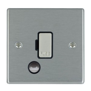 Hamilton Litestat 74FOCSS-B Hartland Satin Steel Raised Edge Screwed Unswitched Fused Connection Unit With Front Flex Outlet & Black Insert 13A