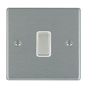 Hamilton Litestat 74DPSS-W Hartland Satin Steel Raised Edge Screwed DP Control Switch With Satin Steel Rocker & White Insert 20A