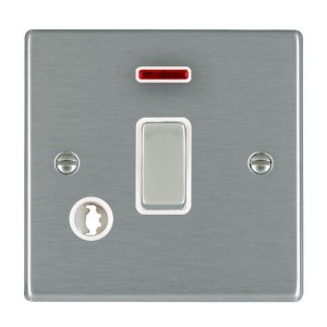 Hamilton Litestat 74DPNCSS-W Hartland Satin Steel Raised Edge Screwed DP Control Switch With Neon, Flex Outlet, Satin Steel Rocker & White Insert 20A