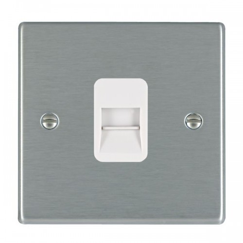 Hamilton Litestat 74TCMW Hartland Satin Steel Raised Edge Screwed Single BT Master Telephone Socket With White Insert