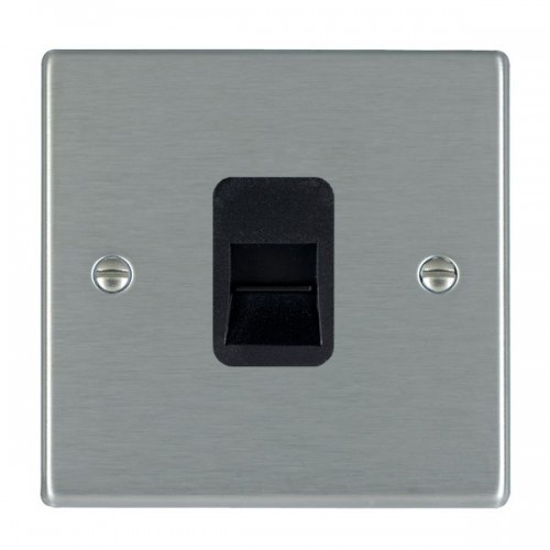 Hamilton Litestat 74TCSB Hartland Satin Steel Raised Edge Screwed Single BT Secondary Telephone Socket With Black Insert