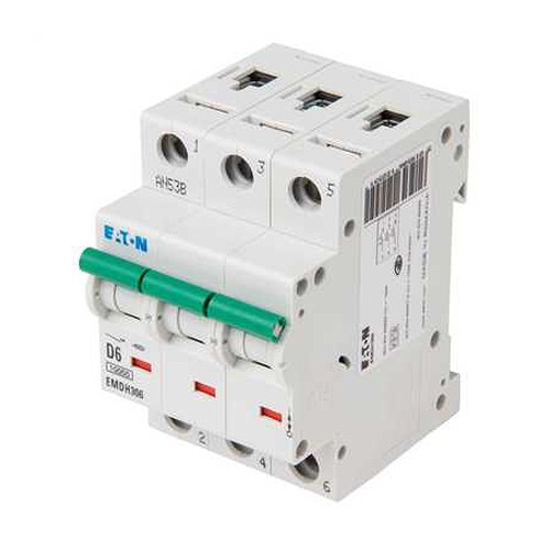 Eaton EMDH306 Memshield3 3 Module Triple Pole Type D Miniature Circuit Breaker MCB 6A 10kA/15kA