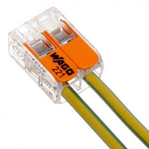 Wago 221-412 Transparent 2 Pole Compact Lever Operated Connector With CAGE CLAMP for Solid & Stranded Cable (Pack Size 100) 32A 450V 0.2mm² - 4mm²