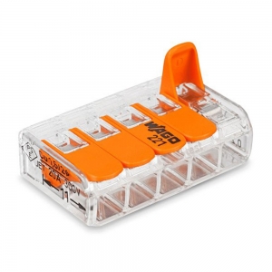 Wago 221-415 Transparent 5 Pole Compact Lever Operated Connector With CAGE CLAMP for Solid & Stranded Cable (Pack Size 25) 32A 450V 0.2mm² - 4mm²