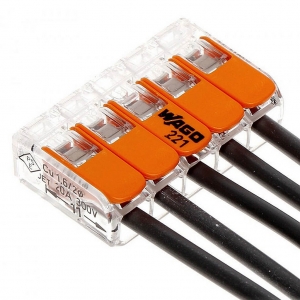 Wago 221-415 Transparent 5 Pole Compact Lever Operated Connector With CAGE CLAMP for Solid & Stranded Cable (Pack Size 25) 32A 450V 0.2mm² - 4mm²