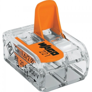 Wago 221-612 Transparent 2 Pole Compact Lever Operated Connector With CAGE CLAMP (Pack Size 50) 41A 450V 0.5mm² - 6mm²