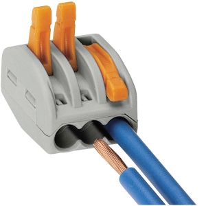 Wago 222-413 Grey 3 Pole Compact Lever Operated Connector With CAGE CLAMP for Solid & Stranded Wire (Pack Size 50) 32A 400V 0.08mm² - 2.5mm²