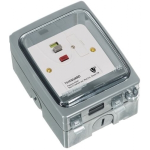 Timeguard TGV104NP Weathersafe Vision Grey Latching (Passive) RCD Protected White Unswitched Fused Connection Unit With Clear Plastic Cover IP66 13A 30mA 230V