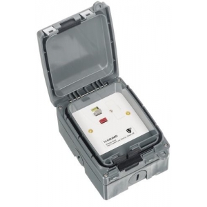 Timeguard WXT104NP Weathersafe Extreme Grey Latching (Passive) RCD Protected Unswitched Fused Metalclad Connection Unit With Cover IP66 13A 30mA 230V