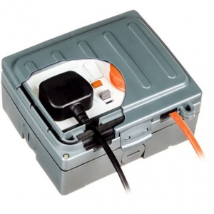 Timeguard WXT204NP Weathersafe Extreme Grey 2 Gang Latching (Passive) RCD Protected White Switchsocket With Cover IP66 13A 30mA 230V