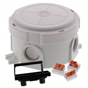 Wiska 10110635 COMBI® 304/WW/3221 Grey Polypropylene Round Weatherproof Junction Box With 4 Self Sealing Cable Inlets & 3 x 221-413 Wago Lever Connectors IP66/IP67 400V DiaØ:82mm | D:57mm