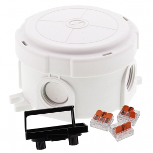 Wiska 10110637 COMBI® 304/WW/3221 White Polypropylene Round Weatherproof Junction Box With 4 Self Sealing Cable Inlets & 3 x 221-413 Wago Lever Connectors IP66/IP67 400V DiaØ:82mm | D:57mm
