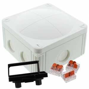 Wiska 10110873 COMBI® 607 White Polypropylene Weatherproof Junction Box With 8 Self Sealing Cable Inlets & 3 x 221-413 Wago Lever Connectors IP66/IP67 690V L:110mm | W:110mm | D:66mm