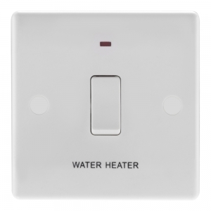 BG Electrical 833WH Nexus White Moulded DP Control Switch With Neon & Flex Outlet Marked WATER HEATER 20A