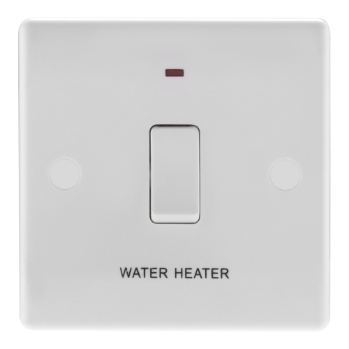 BG Electrical 833WH Nexus White Moulded DP Control Switch With Neon & Flex Outlet Marked WATER HEATER 20A