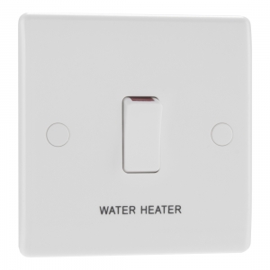 BG Electrical 832WH Nexus White Moulded DP Control Switch With Flex Outlet Marked WATER HEATER 20A