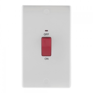 BG Electrical 872 Nexus White Moulded DP Control Switch With Neon On Large 2 Gang Vertical Plate 45A