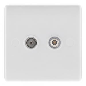 BG Electrical 865 Nexus White Moulded Twin Co-Axial TV Socket & F Type Satellite Socket