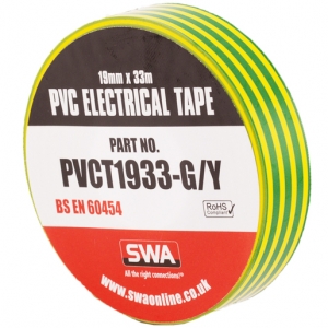 PVCT1933-G/Y Green/Yellow PVC Insulation Tape Reel Length: 33m | Width: 19mm