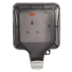 BG Electrical WP21 Nexus Storm Grey 1 Gang Double Pole Switched Socket With Neon & Weatherproof Enclosure IP66 13A