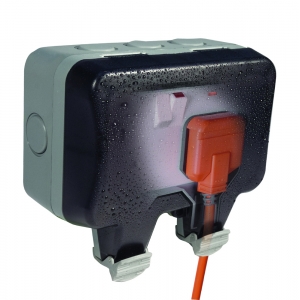 BG Electrical WP22 Nexus Storm Grey 2 Gang Double Pole Switched Socket With Neon & Weatherproof Enclosure IP66 13A