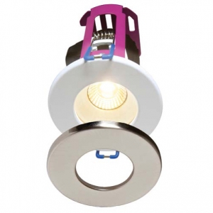 Robus RRA083060-01 Ramada Round Fixed Dimmable LED Fire Rated Downlight With Warm White 3000K LEDs & White + Brushed Chrome Bezels IP65 6.6W