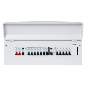 Y7678SMET MK Sentry White All Metal 21 Way Pre-Populated Twin RCD Consumer Unit With 100A Switch Isolator, 1x63A 30mA + 1x80A 30mA RCDs & 3x6A + 2x16A + 2x20A + 4x32A + 1x40A MCBs Width: 472mm | Height: 244mm | Depth: 116mm