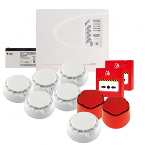 ESP FLK4PH MAGFIRE White 4 Zone Conventional Fire Kit Alarm Kit With Panel, 5 x Optical Smoke Detectors, 1 x Heat Detector, 2x Call Points, 2x Sounders