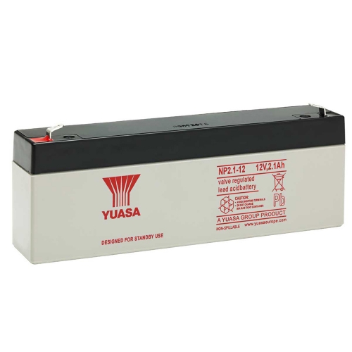 Yuasa NP2.1-12 Re-Chargeable Lead Acid Battery For Fire Alarm Panels, Security Alarms & Emergency Lighting Systems 2.1Ah 12V Height: 64mm | Width: 34mm | Length: 178mm