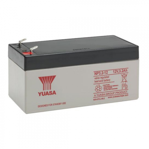 Yuasa NP3.2-12 Re-Chargeable Lead Acid Battery For Fire Alarm Panels, Security Alarms & Emergency Lighting Systems 3.2Ah 12V Height: 64mm | Width: 67mm | Length: 134mm