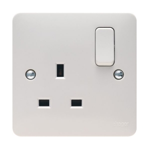 Hager WMSS81 Sollysta White Moulded 1 Gang Double Pole Switched Socket 13A