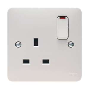 Hager WMSS81N Sollysta White Moulded 1 Gang Double Pole Switched Socket With Neon 13A