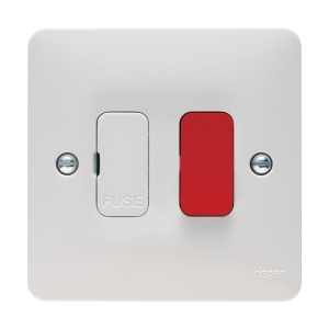 Hager WMSSU83R Sollysta White Moulded Double Pole Switched Fused Connection Unit With Red Rocker 13A