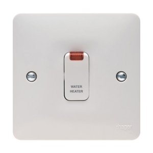 Hager WMDP85N Sollysta White Moulded DP Control Switch With Neon Marked WATER HEATER 20A