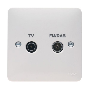 Hager WMDX Sollysta White Moulded Twin Co-Axial TV & FM/DAB Outlet