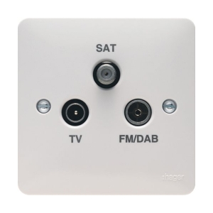 Hager WMTX Sollysta White Moulded Triplexer Co-Axial TV, FM/DAB & F Type Satellite Outlet