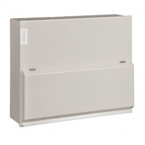 Hager VML108SPD Design 10 White Metal 18th Edition 8 Way SPD Switch Isolator Consumer Unit With 100A Isolator & Type 2 Surge Protection Device