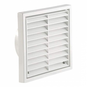 Manrose 1152W White Fixed Louvre 100mm/4" Wall Grille With 100mm Ø Spigot Height: 140mm | Width: 140mm