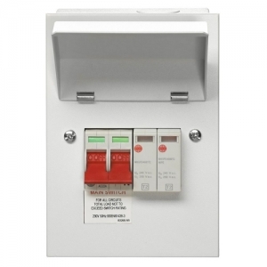 Wylex NMRECSPD NM Series 18th Edition Standalone All Metal Cased REC Unit With 100A Switch Isolator & Type 2 Surge Protection Device Width: 130mm | Height: 185mm | Depth:104mm