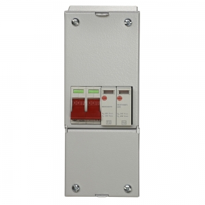 Wylex REC2MSPD REC Range Metal Double Pole 2 Module Enclosed Twin Terminal Supply REC Isolator Assembly With Type 2 Surge Protection Device 100A