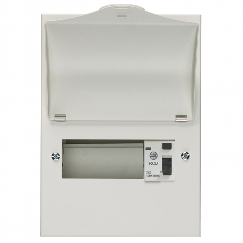 Wylex NMRM506L NM Range White Metal 18th Edition 5 Way RCD Isolator Consumer Unit With 100A 100mA Type A RCD Isolator