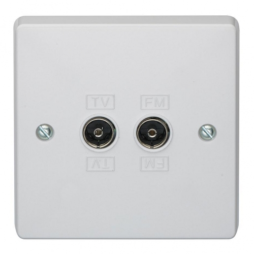 Crabtree 7266 Capital White Moulded Twin Co-Axial TV Socket - Direct Connection