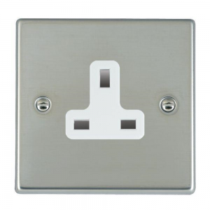 Hamilton Litestat 73US13W Hartland Bright Steel Raised Edge Screwed 1 Gang Unswitched Socket With White Insert 13A